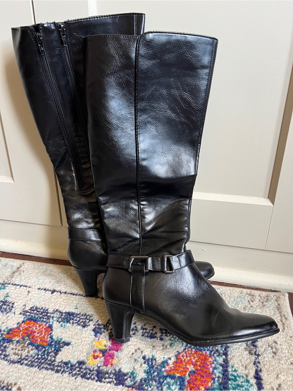 Aerosoles Heelrest extended calf Black Faux Leather Knee High Riding Boots 9